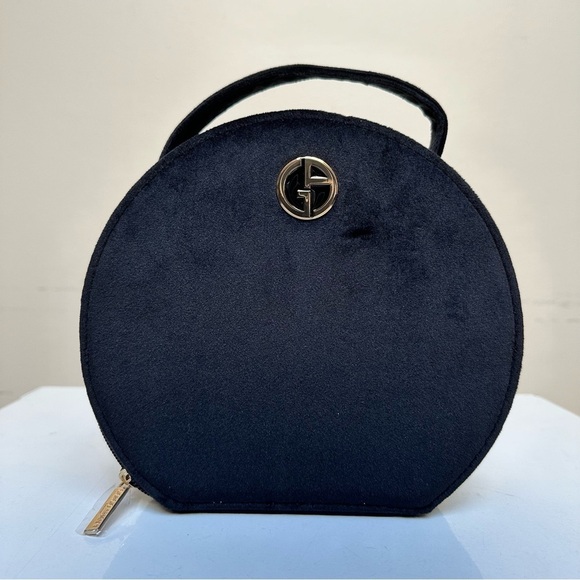 GIORGIO ARMANI ROUND BEAUTY BAG BLACK VELVET HANDBAG - Picture 1 of 12
